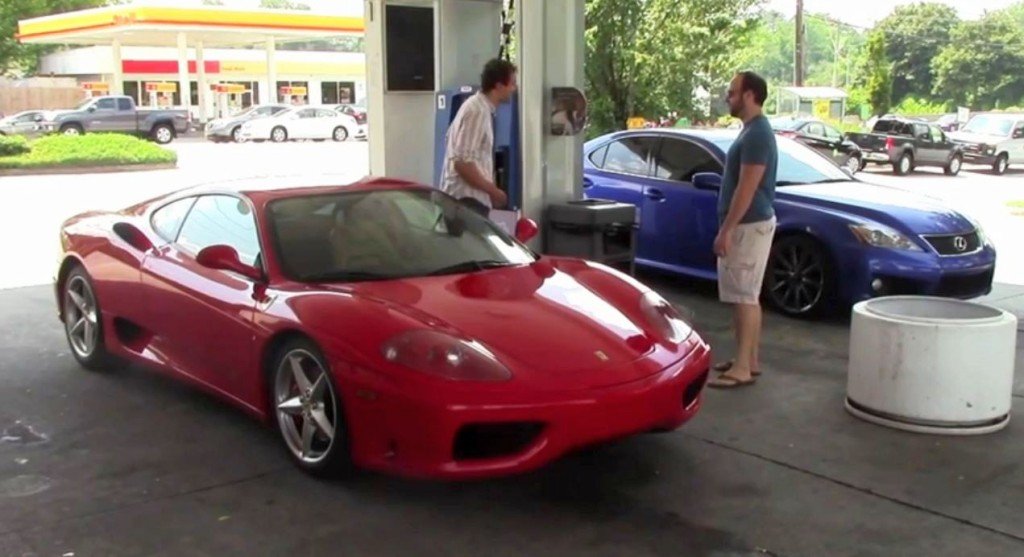 Ferrari 360 Modena at a gas station