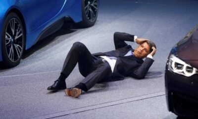 BMW CEO Krueger collapses at a presentation during the media day at the Frankfurt Motor Show (IAA) in Frankfurt