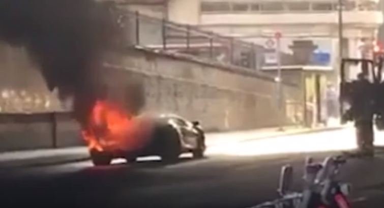 Lamborghini Aventador catches fire in London
