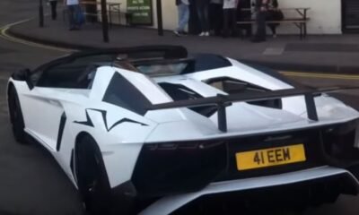 Lord Aleem pulled over in Lamborghini Aventador SV Roadster
