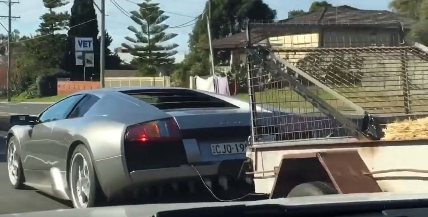 Lamborghini Murcielago towing goats in Australia