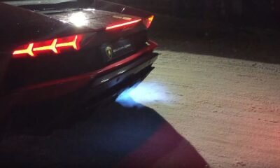 Lamborghini Aventador S exhaust-blue flames