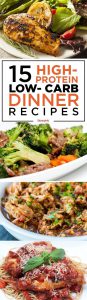 15 low carb recipes poster with 4 meals shown