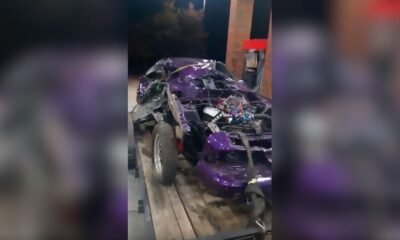 Fox Body Mustang splits in half street racing