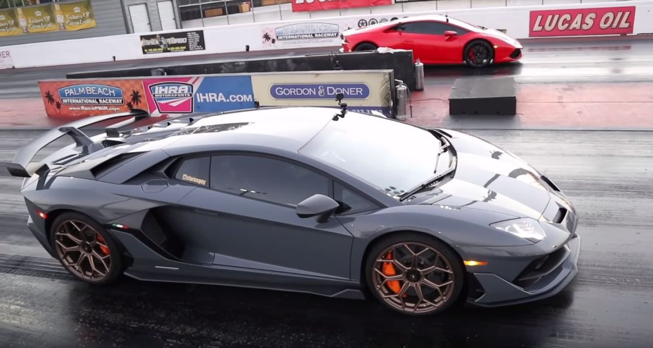 Lamborghini Huracan vs Aventador SVJ drag race