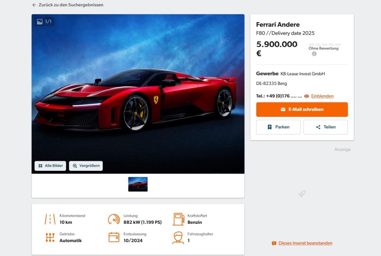 Ferrari F80 build slot for sale