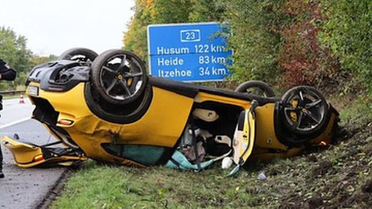 Ferrari Purosangue flips on road in Germany